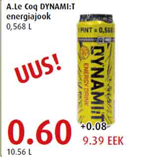 Allahindlus - A.Le Coq DYNAMI:T energiajook 0,568 L