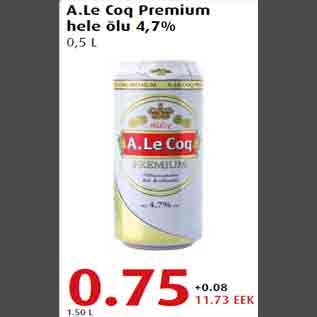 Allahindlus - A.Le Coq Premium hele õlu 4,7% 0,5 L