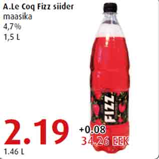 Allahindlus - A.Le Coq Fizz siider maasika 4,7% 1,5 L