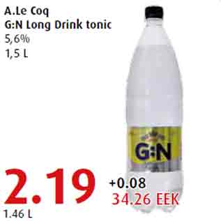 Allahindlus - A.Le Coq G:N Long Drink tonic 5,6% 1,5 L