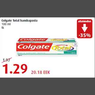 Allahindlus - Colgate Total hambapasta 100 ml tk