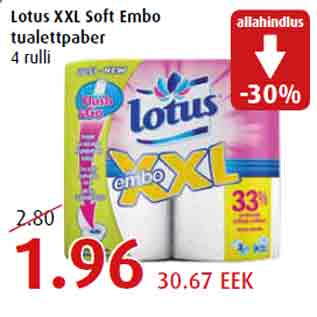 Allahindlus - Lotus XXL Soft Embo tualettpaber 4 rulli