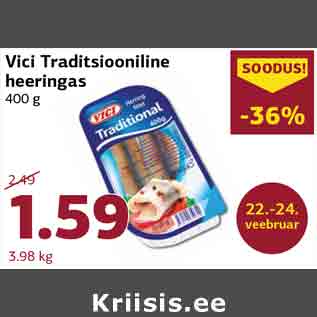 Allahindlus - Vici Traditsiooniline heeringas 400 g