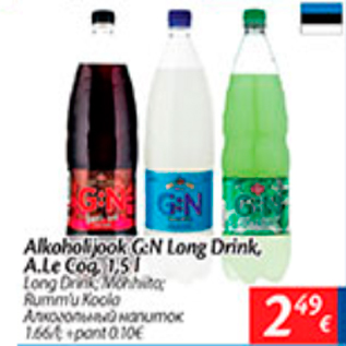 Allahindlus - Alkohoolijook G:N Long Drink, A.Le Cog 1,5 l