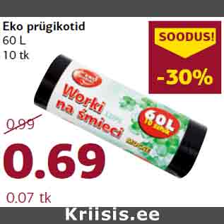 Allahindlus - Eko prügikotid 60 L 10 tk