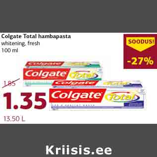 Allahindlus - Colgate Total hambapasta whitening, fresh 100 ml