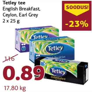 Allahindlus - Tetley tee English Breakfast, Ceylon, Earl Grey 2 x 25 g