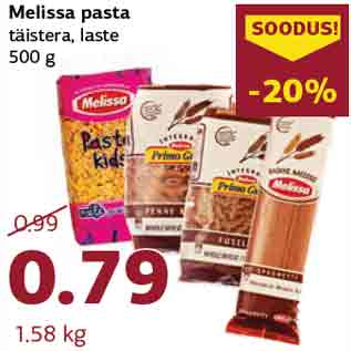 Allahindlus - Melissa pasta täistera, laste 500 g