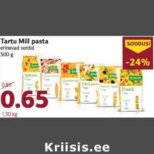 Allahindlus - Tartu Mill pasta erinevad sordid 500 g