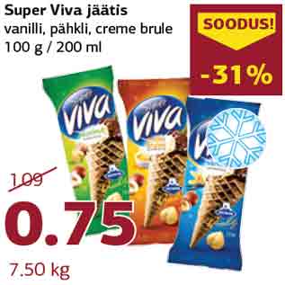 Allahindlus - Super Viva jäätis vanilli, pähkli, creme brule 100 g / 200 ml