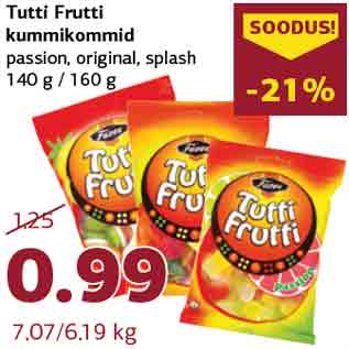 Allahindlus - Tutti Frutti kummikommid passion, original, splash 140 g / 160 g