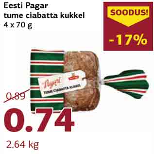 Allahindlus - Eesti Pagar tume ciabatta kukkel 4 x 70 g