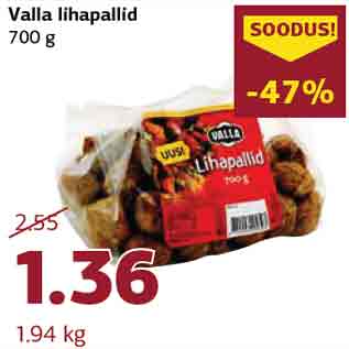 Allahindlus - Valla lihapallid 700 g