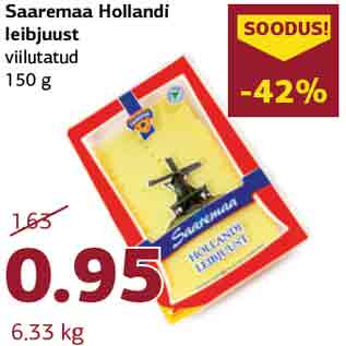 Allahindlus - Saaremaa Hollandi leibjuust viilutatud 150 g