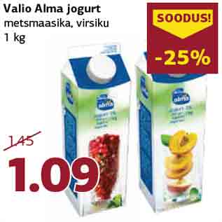 Allahindlus - Valio Alma jogurt metsmaasika, virsiku 1 kg