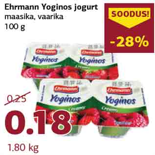 Allahindlus - Ehrmann Yoginos jogurt maasika, vaarika 100 g