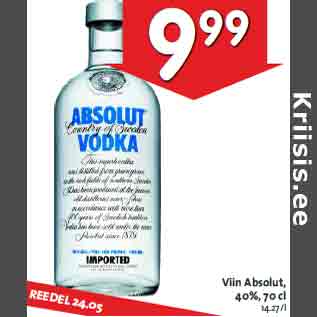 Allahindlus - Viin Absolut, 40%, 70 cl