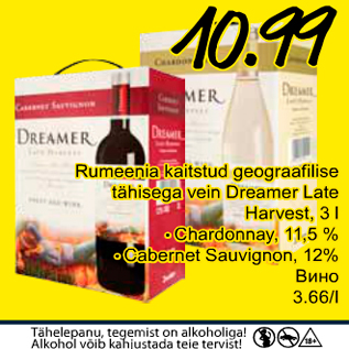 Allahindlus - Rumeenia kaitstud geograafilise tähisega vein Dreamer Late Harvest, 3l