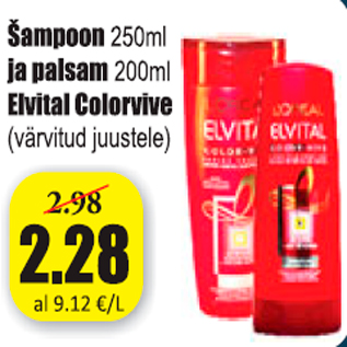 Allahindlus - Šampoon 250 ml ja palsam 200 ml Elvital Colorvive