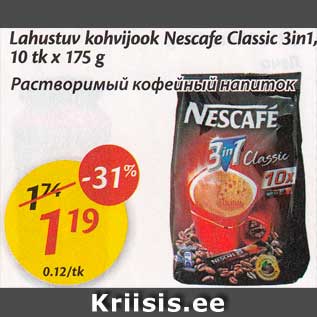 Allahindlus - Lahustuv kohvijook Nescafe Classic 3in1, 10 tk x 175 g