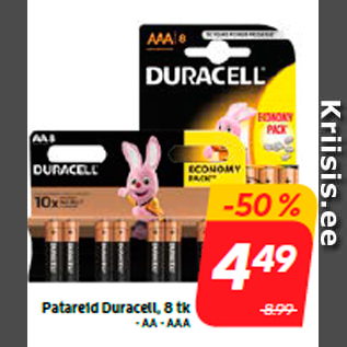 Allahindlus - Patareid Duracell, 8 tk