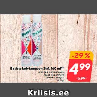 Allahindlus - Batiste kuivšampoon 2in1, 160 ml**