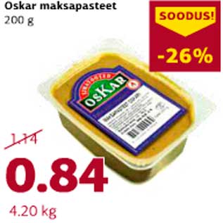 Allahindlus - Oskar maksapasteet 200 g