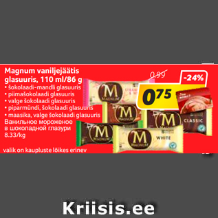 Allahindlus - Magnum vaniljejäätis glasuuris, 110 ml/86 g