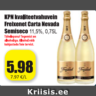 Allahindlus - KPN kvaliteetvahuvein Freixenet Carta Nevada Semiseco