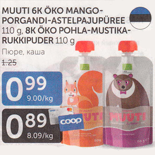 Allahindlus - MUUTI 6K ÖKO MANGO-PORGANDI-ASTELPAJUPÜREE 110 g, 8K ÖKO POHLA-MUSTIKA-RUKKIPUDER 110 g