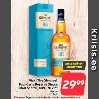 Allahindlus - Viski The Glenlivet Founder´s Reserve Single Malt Scotch, 40%, 70 cl**