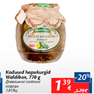 Allahindlus - Kodused hapukurgid Waldiben, 770 g