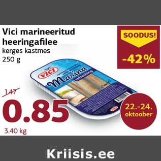 Allahindlus - Vici marineeritud heeringafilee kerges kastmes 250 g