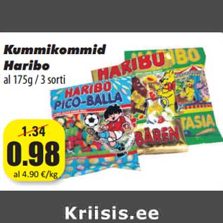 Allahindlus - Kummikommid Haribo al 175g / 3 sorti