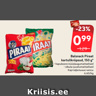 Allahindlus - Balsnack Piraat kartulikrõpsud, 150 g*