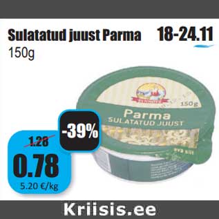 Allahindlus - Sulatatud juust Parma 150g