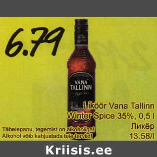 Allahindlus - Liköör Vana Tallinn Winter Spice 35%, 0,5 l