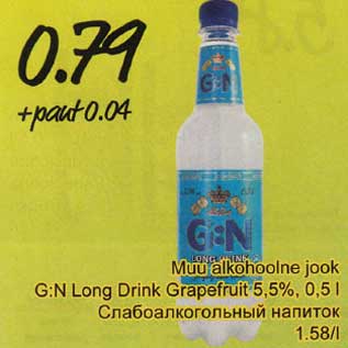 Allahindlus - Muu alkohoolne jook G:N Long Drink Grapefruit 5,5%, 0,5 l