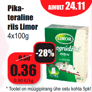 Allahindlus - Pikateraline riis Limor 4x100g