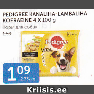 Allahindlus - PEDIGREE KANALIHA-LAMBALIHA KOERAEINE 4 X 100 G