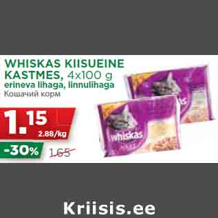 Allahindlus - WHISKAS KIISUEINE KASTMES, 4x100 g erineva lihaga, linnulihaga