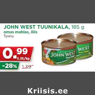 Allahindlus - JOHN WEST TUUNIKALA, 185 g omas mahlas, õlis