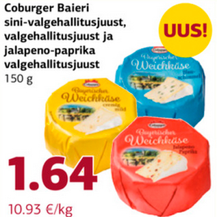 Allahindlus - Coburger Baieri sina-valgehallitusjuust, valgehallitust ja jalapeno-paprika valgehallitusjuust 150 g