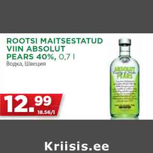 Allahindlus - ROOTSI MAITSESTATUD VIIN ABSOLUT PEARS 40%, 0,7 l