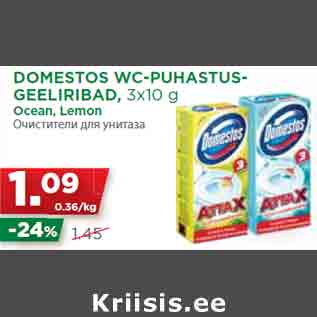 Allahindlus - DOMESTOS WC-PUHASTUSGEELIRIBAD, 3x10 g Ocean, Lemon