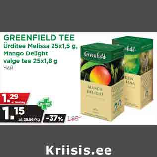 Allahindlus - GREENFIELD TEE Ürditee Melissa 25x1,5 g, Mango Delight valge tee 25x1,8 g