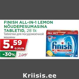 Allahindlus - FINISH ALL-IN-1 LEMON NÕUDEPESUMASINA TABLETID, 28 tk