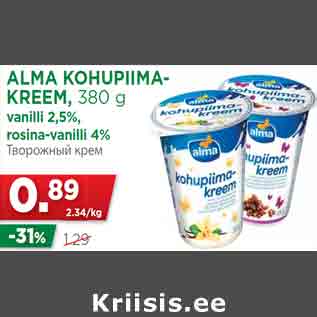 Allahindlus - ALMA KOHUPIIMAKREEM, 380 g vanilli 2,5%, rosina-vanilli 4%