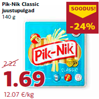 Allahindlus - Pik-Nik Classic juustupulgad 140 g