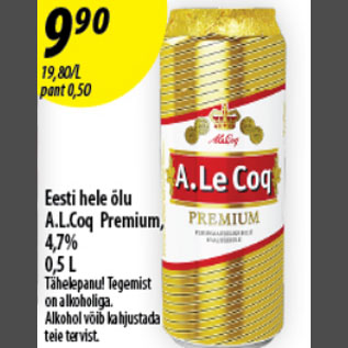 Allahindlus - Eesti hele õlu A.L.Coq Premium